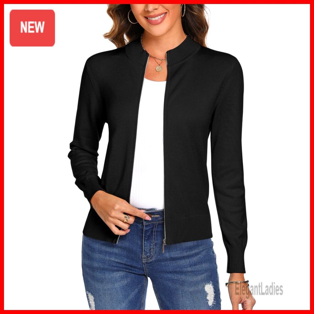 Lightweight Long Sleeve Zip Up Cardigan Sweater Loose Fit Recycled Material